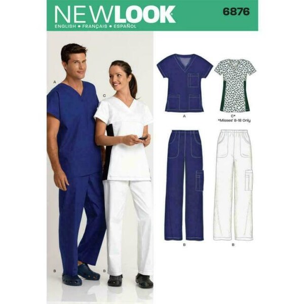 Sewing Pattern New Look 6876 Unisex, Nurse, Scrubs, Health Care, Medical Uniform -Multiple Sizes XS - XL