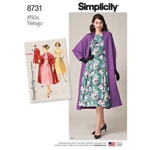 Simplicity Pattern #8731 Classic Vintage Style Dress Lined Coat Sewing Pattern 6-14 or 14-22 PATTERN ONLY