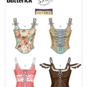 B5935 Boned Corsets with Lacing and Ruffle Variations  sewing pattern corset lace up vests Butterick
