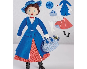 Simplicity s9000 Doll,Dress & Carpet bag  Sewing Pattern 17 inch  Mary Poppins  Rag Doll with Hat Clothing Accessories