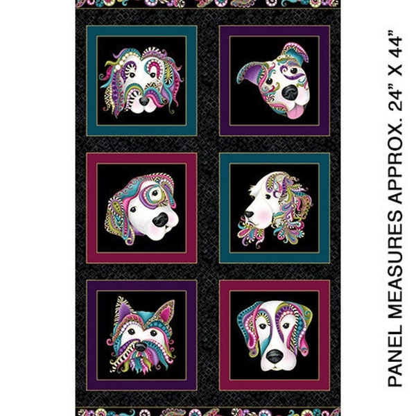 Dog on it!  Panel with Paisley border by Ann Lauer for Benartex -Quilters quality 100% Cotton 24 x 44 inch