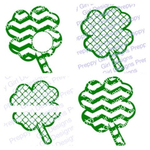 Download 5 St Patrick S Day 4 Leaf Clover Designs Chevron Quatrefoil Solid Split Svg Png Dxf For Cricut And Silouette