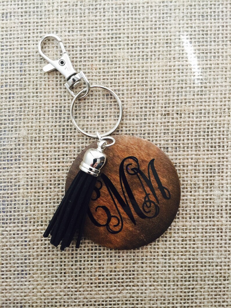 2.25 Wood and Tassel Keychain Blank monogram Blanks Etsy
