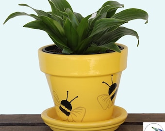 Maceta con forma de abeja pintada - Decoración con abejas, maceta decorativa para interior, maceta de escritorio