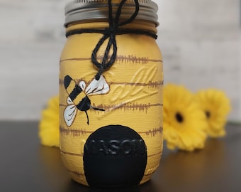 Jarrón de pinta pintado a mano con forma de colmena de abejas, decoración de abejas, jarrón amarillo, jarrón con forma de colmena de abejas, abejas melíferas, abejorros