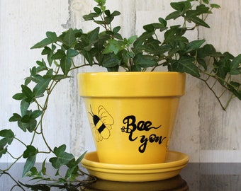 Painted Spring Bee Buzz Yellow Flower Pot - 6 Inch Bee You Planter