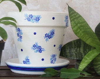 The Bluebelle Planter - Painted Blue and White Plant Pot - Mother Nature Collection