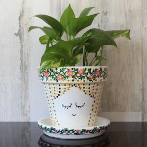 Face Planter - The Terra Painted Plant Pot - White Terracotta Face Pot, Planter with Drainage