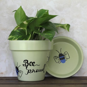 Spring Bee Buzz Painted Terracotta Flower Pot - Nature Green/Bee Proud/6 Inch Planter