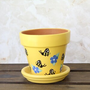 Spring Bee Buzz Yellow Flower Pot/Planter Small 4 Inch Painted Bee Planter Succulent Planter image 6