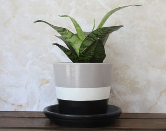 Harmony Plant Pot in Black, White and Grey Neutral Colors