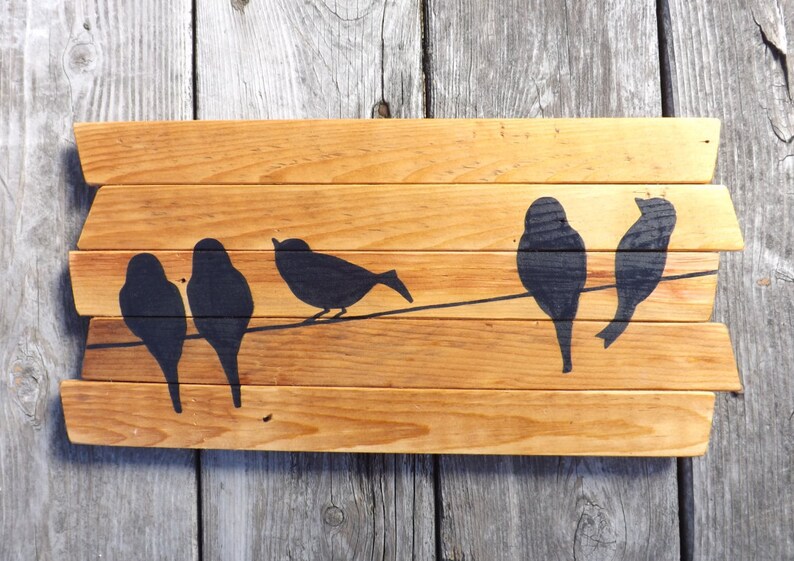 Birds on a wire painting on reclaimed wood sign blackbird | Etsy