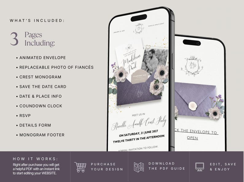 Save the Date Template – Wedding Website, Botanical Digital Invitation ...