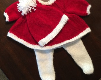 Christmas Dress, Santa Hat, and Leggings Pattern for soft-bodied 14"-15" baby doll