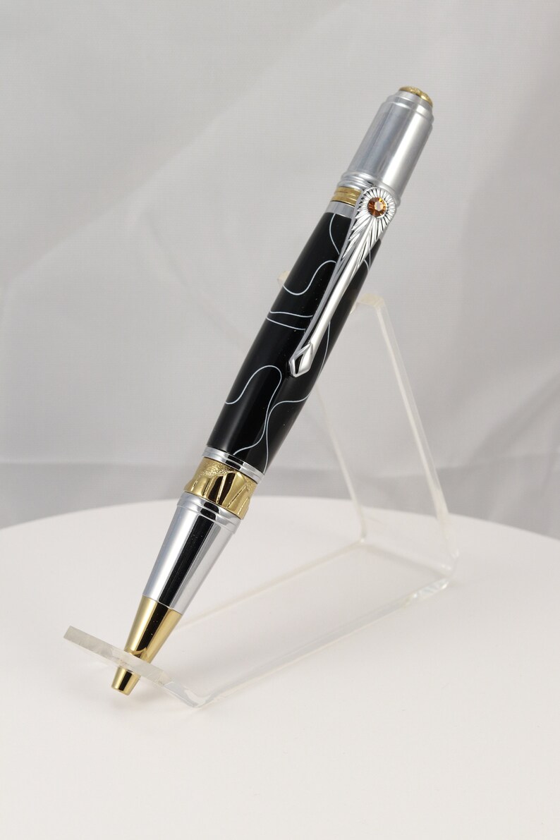 Art Deco Pen by David Broadwell in Chrome With Black With Etsy