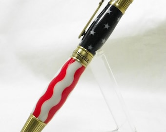 American Patriot Pen in Antique Brass and Stars and Stripers Body
