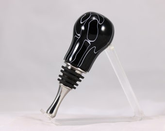 Wine Bottle Stopper Chrome with Black with White Lines Acrylic body