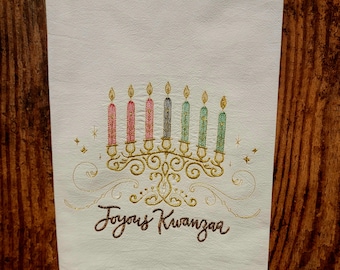 Embroidered Kwanzaa Towel: African Heritage Kinara Decor