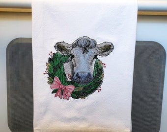 Machine Embroidered/Tea/Dish/Hand Towel/Country/Farm Animals/Cow/Sassy/Cotton/Pillow/Custom/Christmas/Oversized