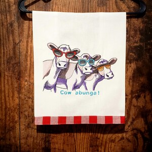 Machine Embroidered Tea/Dish Towel/Pillow/Party Cows/Personalized/Farm Animals