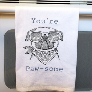 Machine embroidered/hand/tea/dish towel/Custom/Personalized/Kitchen Sayings/Chinese Pug/Sassy Kitchen Sayings/cotton/Oversized