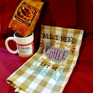 Machine Embroidered Tea/Dish Towel/Pillow/Cotton/Washable/Coffee/Caffeine/Religious