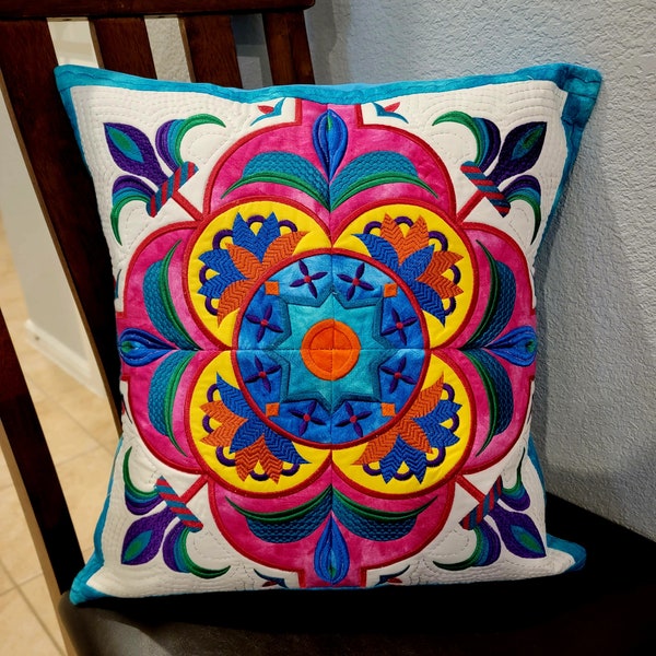 Mandala inspired machine embroidery pocket pillow, custom, holiday gifting, home and living,  home decor, decorative pillows