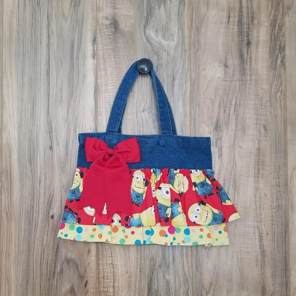 Minons Inspired Little Girl Ruffled Tote/Bag/Purse