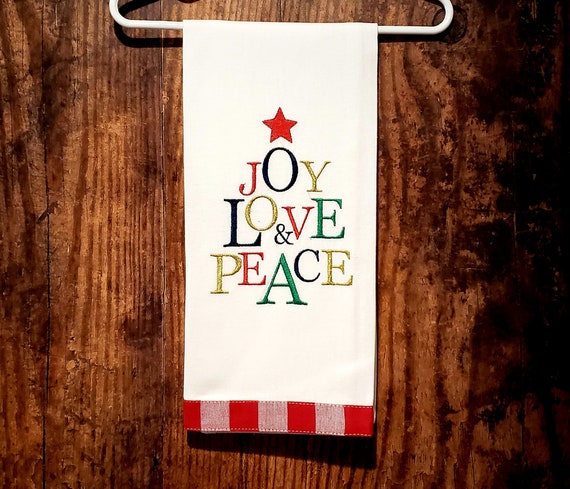 Joy Love Peace Sparkly Christmas Tree Tea Towel Dish Etsy