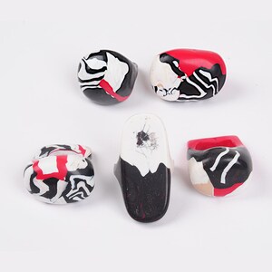 Chunky ring, zebra pattern, various shapes and sizes