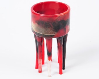 Decorative bowl, jewelry tray, XS with legs, red-black