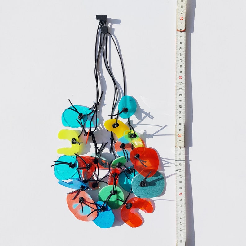 PUZZLE necklace No. 6, short length, three strands, multicolor, resin elements on rubber cord image 5