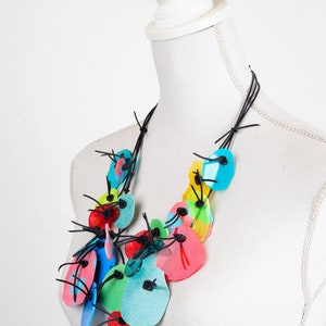 PUZZLE necklace No. 6, short length, three strands, multicolor, resin elements on rubber cord image 8