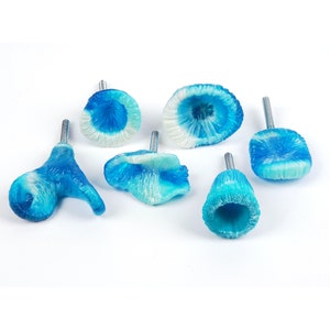 Drawer handles, "blue plants I", hand made of resin - set of 6 different knobs