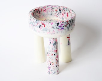 TERRAZZO decorative bowl, size M, with 3 chunky legs, pink