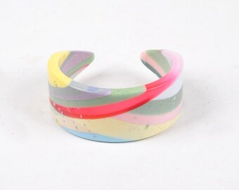Striped cuff bangle, pastel shades, fits S