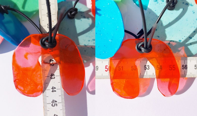 PUZZLE necklace No. 6, short length, three strands, multicolor, resin elements on rubber cord image 6