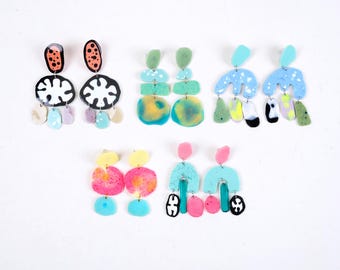 PUZZLE earrings, choice of green color variations, with stainless steel studs