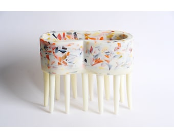 TERRAZZO decorative bowl, size M, with 12 legs, off-white-orange