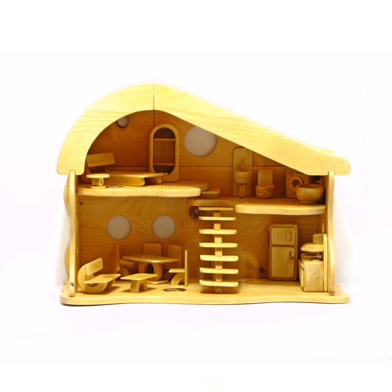 Handmade Wooden Dollhouse with Furniture image 3