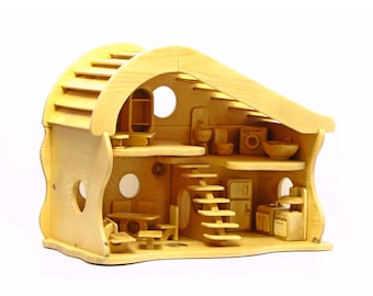 Handmade Wooden Dollhouse with Furniture