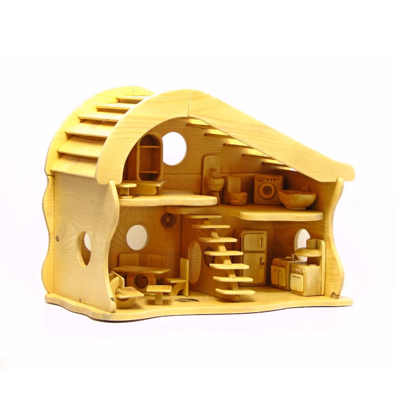 Handmade Wooden Dollhouse with Furniture image 1