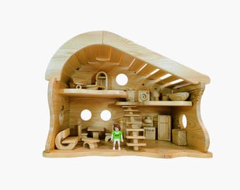 Handmade Wooden Dollhouse : Montessori Toys with Furniture