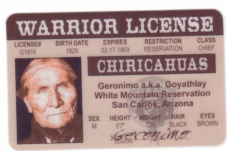 it meaures 8.5x11 plus one Geronimo identification card 1 photograph of