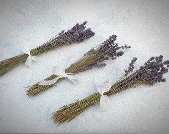 Dry lavender bunches with silk ribbon, Dried flower mini bouquet, Wedding favour, Tablescape, Place setting, Photo prop, Home office decor,