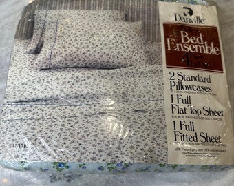 Vintage 1980s Danville bed ensemble full size sheets fitted & flat Pillowcases