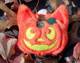 Cat Jack-o-Lantern Glow in the Dark Plush Keychain Handmade