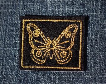 Golden Butterfly Mini Embroidered Iron-On Patch