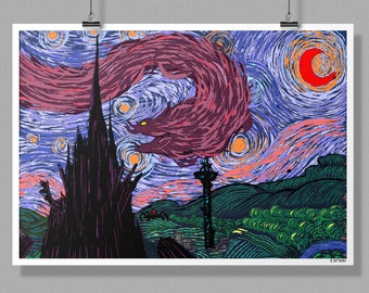 The Starry Nightmare A4 Zelda Art Print