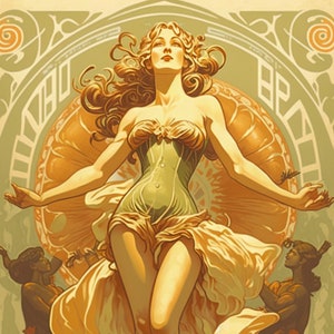 Cartel de estilo soviético retro / Cartel de estilo Mucha vintage / Arte de mujer soviética / Impresión Art Noveau / Impresión Art Deco retro / Arte de cartel original